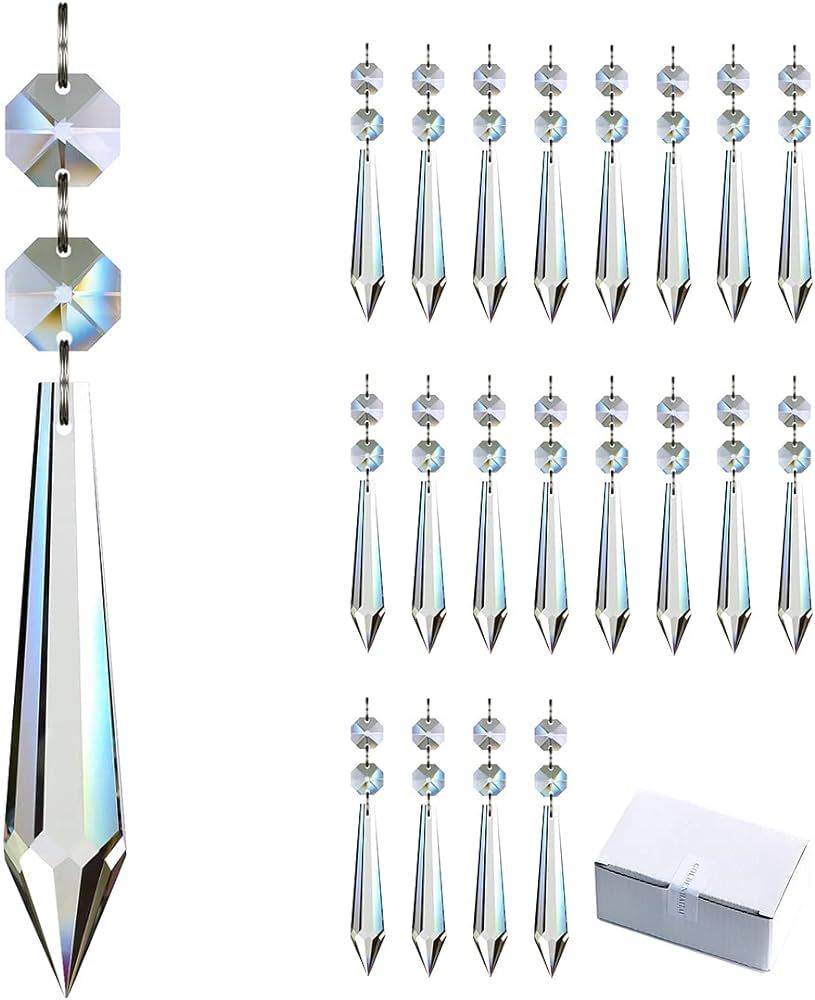 GOLDENHAITAI 20pcs 76mm Chandelier Crystals Icicle Prisms Replacement Pendants Beads, Hangings Cryst | Amazon (US)