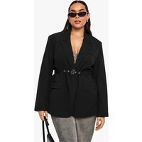 Womens Plus Tailored Tie Belt Wrap Blazer - Black - 12 | boohoo (US & Canada)