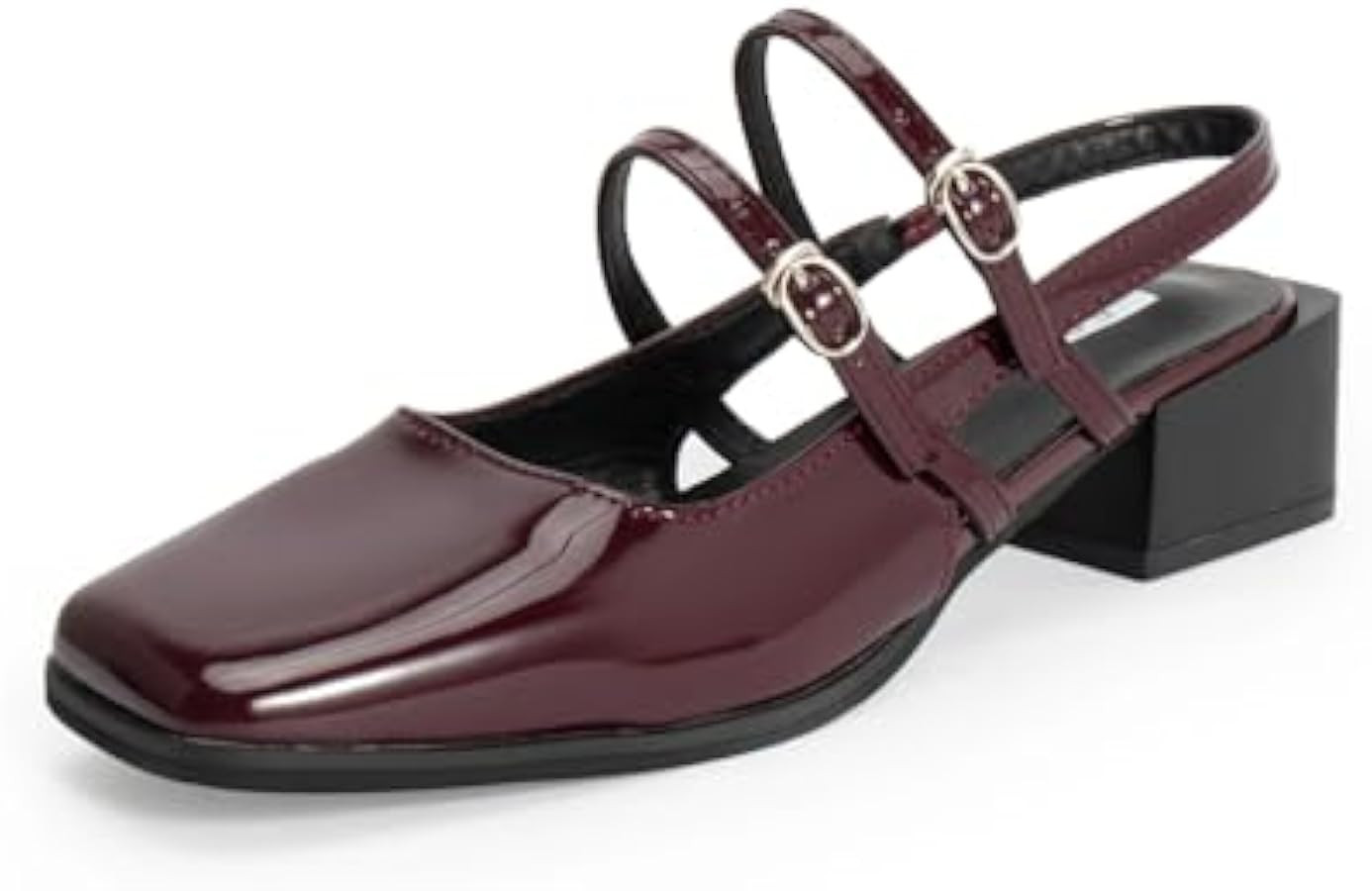 Women's Patent Leather Slingback Chunky Heels Mary Janes Pumps Buckle Closed Square Toe Low Heel ... | Amazon (US)