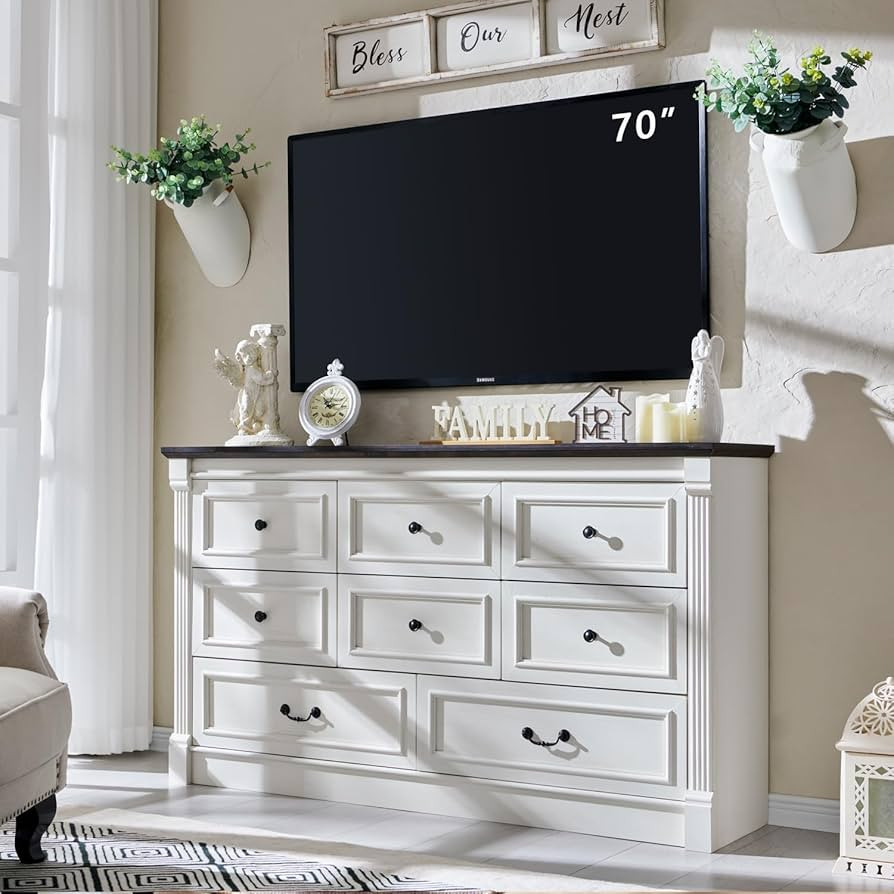 Aitjunz Farmhouse 8 Drawers Dresser for Bedroom, 61" Wide Large Dressers & Chests of Drawers w/Ro... | Amazon (US)