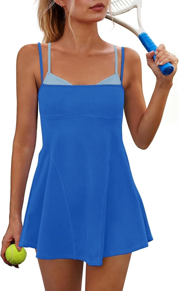 Sexyasasii Women Tennis Dress with Built in Shorts and Bra Spaghetti Strap Athletic Dress Pockets... | Amazon (US)