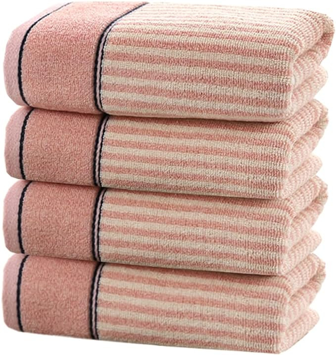 Hand Towels Set of 4 100% Cotton Striped Pattern Absorbent Soft Decorative Towel for Bathroom (Pi... | Amazon (US)