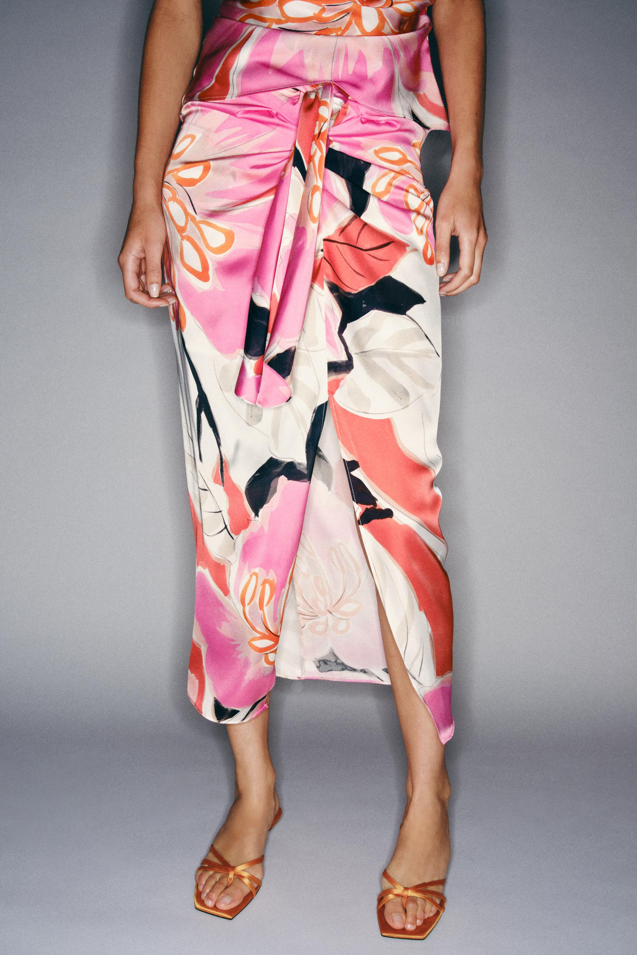 PRINTED KNOTTED MIDI SKIRT | Zara US
