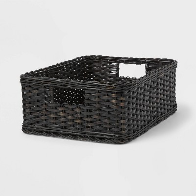 Woven Rattan Folio Bin Black Washed - Brightroom™: Rectangle Decorative Basket, 17''x12''x6'' Air Dry Care | Target