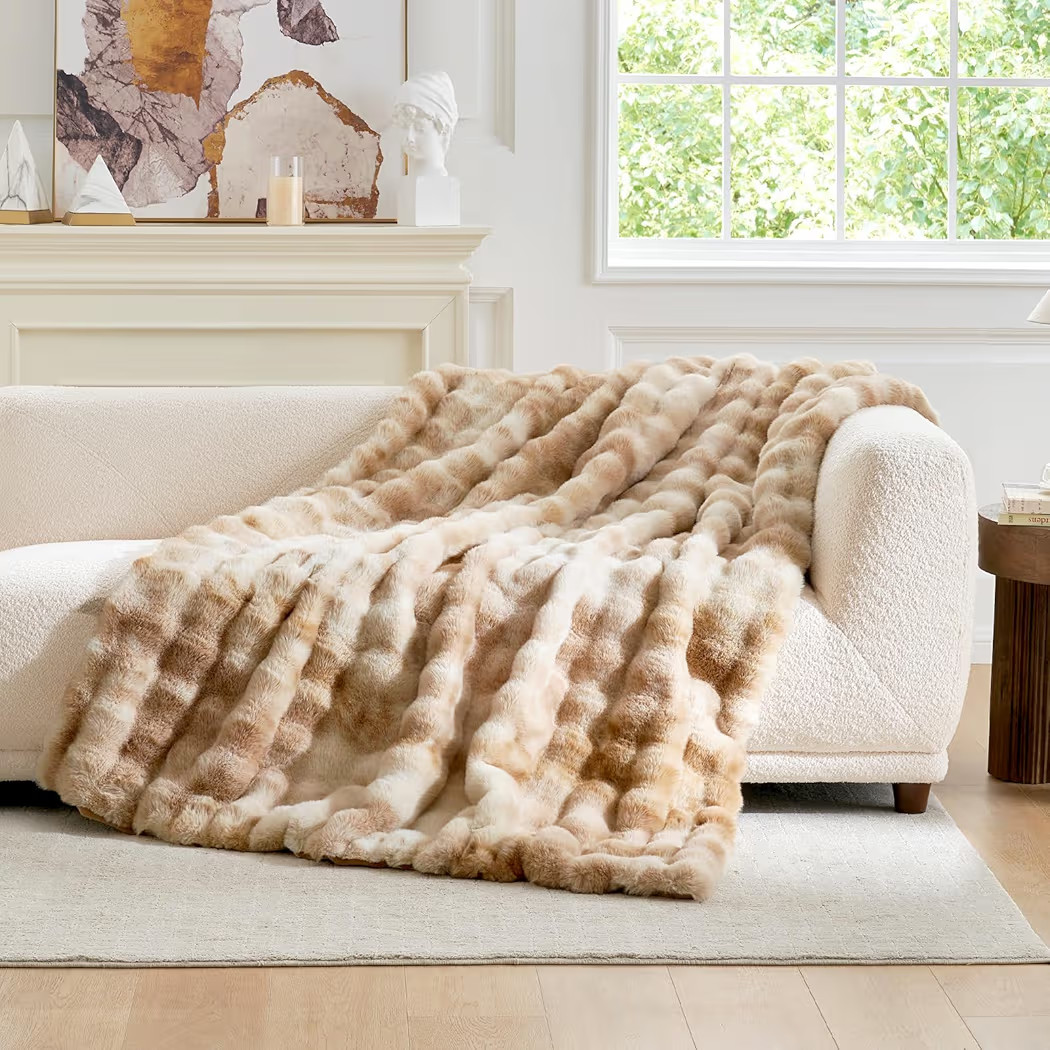 Cozy Bliss Faux Fur Throw Blanket for Couch, Fuzzy Soft Plush Thick Bubble Blanket for Sofa Bedro... | Amazon (US)