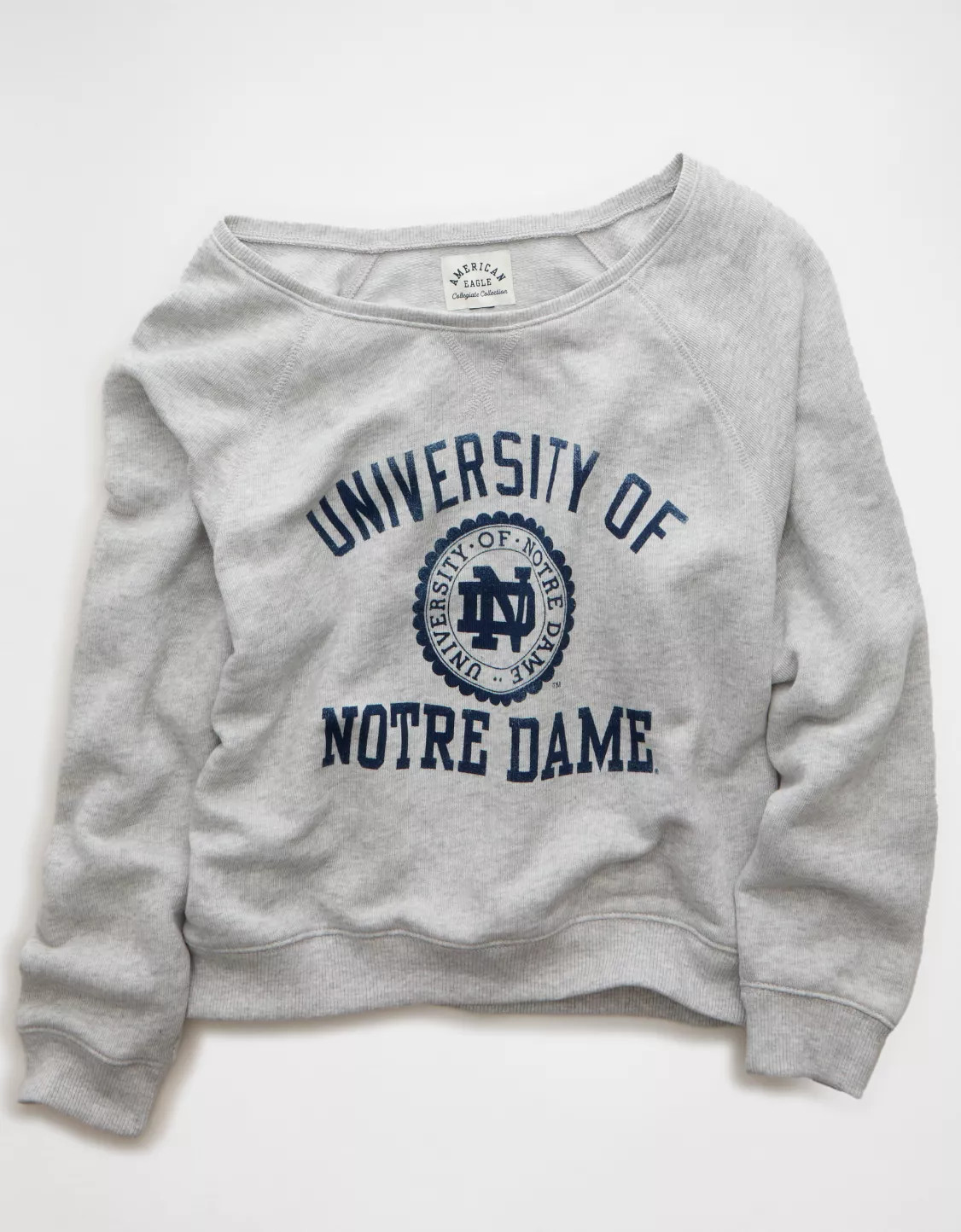 AE Notre Dame Fighting Irish Graphic Off The Shoulder Sweatshirt | American Eagle Outfitters (US & CA)