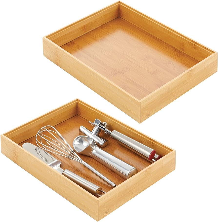 mDesign Bamboo Wood Stackable Drawer Organizer Bin Box for Kitchen; Holds Silverware, Cutlery, Ut... | Amazon (US)