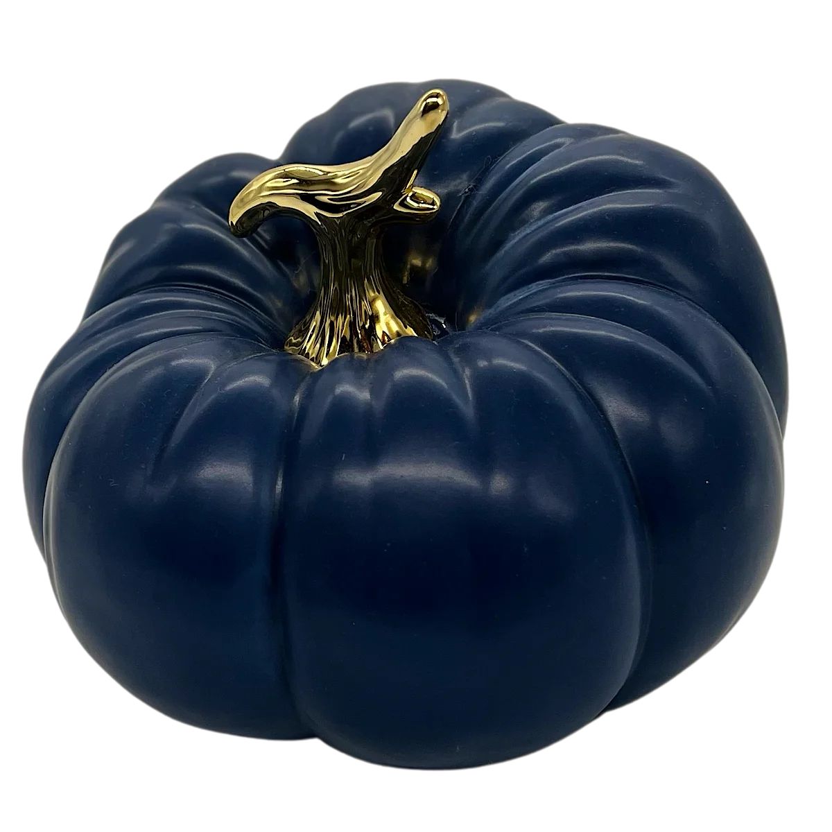 ceramic pumpkin navy. elegant blue ceramic pumpkin with gold stem. 6"Tx7.5"D. | Walmart (US)