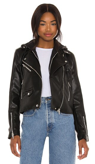 BLANKNYC Leather With Sequin Hoodie Jacket in Black. - size M (also in L, S, XS) | Revolve Clothing (Global)