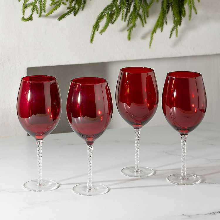 New! Red Twisted Stem Wine Glasses, Set of 4 | Kirkland's Home