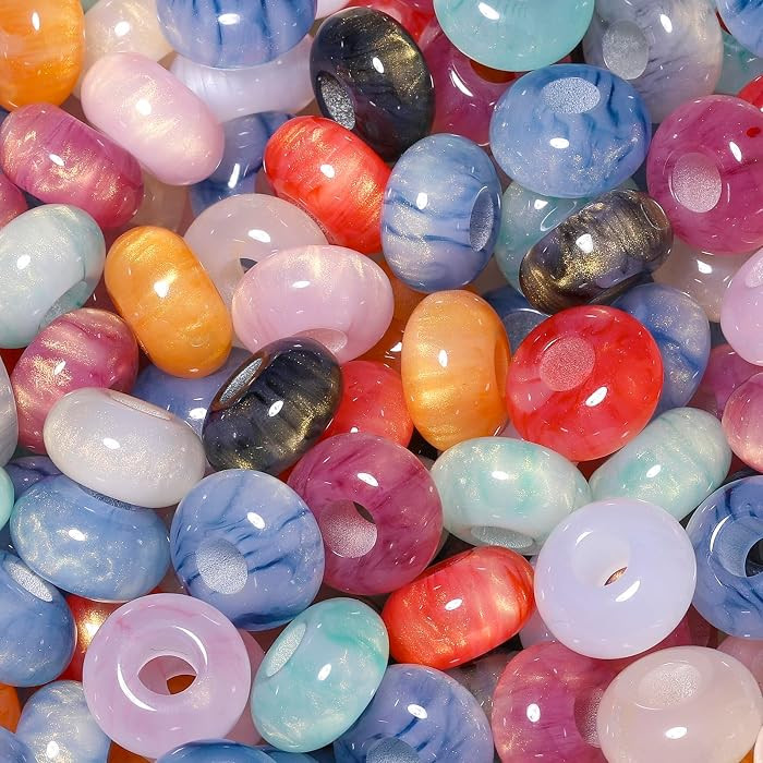 50Pcs 14\u00d78mm Mixed Color Resin Large Hole Beads for Jewelry Making, Loose Cloud Macrame Bead... | Amazon (US)