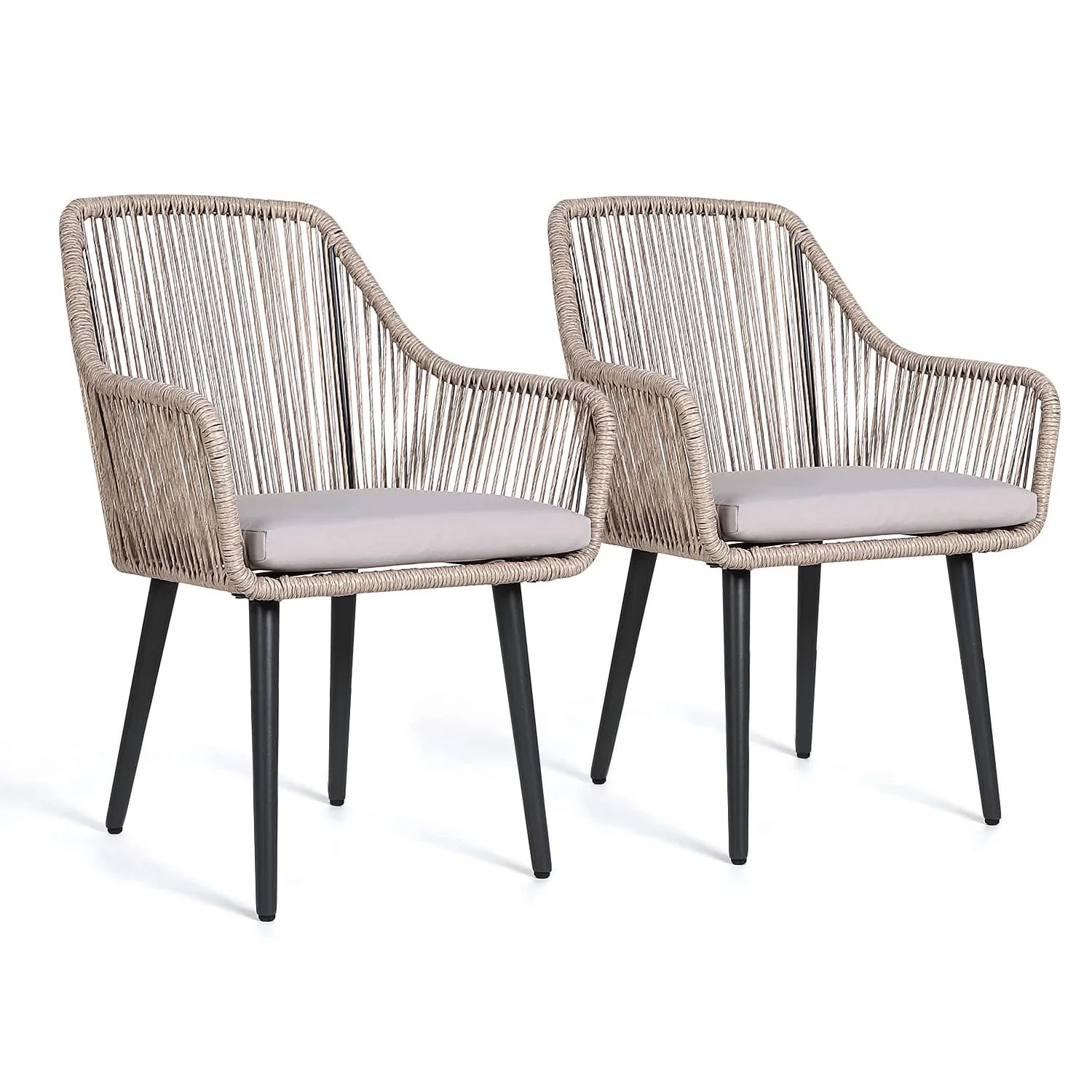 Patio Wicker Chairs, 2 Pieces Outdoor Dining Chairs, All Weather Rattan Armchairs with Cushions, ... | Walmart (US)