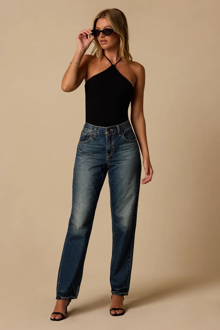 Loose Taper Dark Wash Mid-Rise Jeans | Lulus