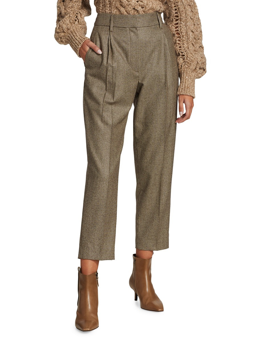 Brunello Cucinelli Women's Micro Houndstooth Wool Pleated Pants - Brown - Size 44 (8) | Saks Fifth Avenue OFF 5TH