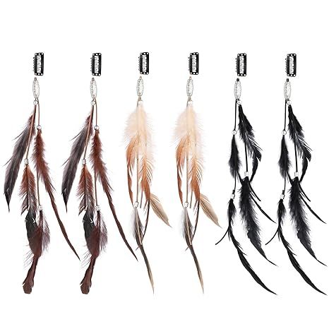 RONRONS 6 Pack Handmade Boho Hippie Hair Extensions with Feather Clip Comb Headdress DIY Accessor... | Amazon (US)
