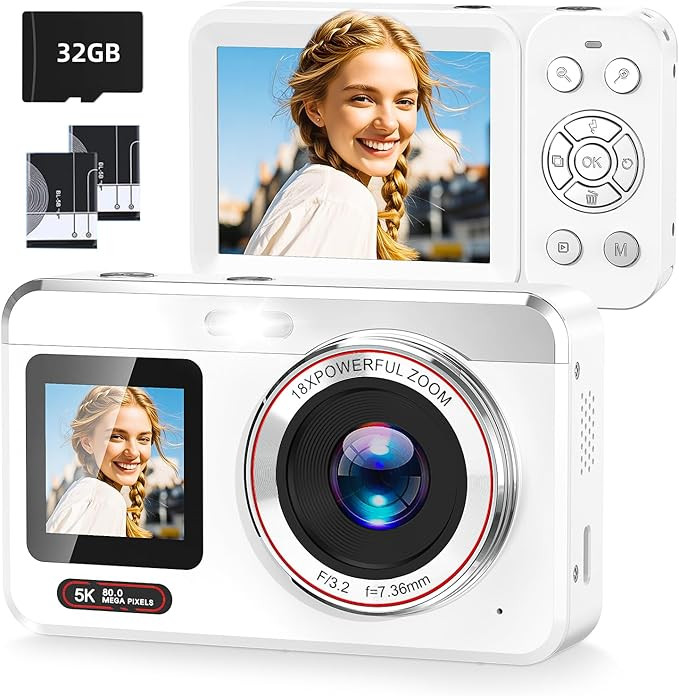 Digital Camera, 5K Vlogging Camera for Photography, 80MP Dual Screen Point and Shoot Digital Came... | Amazon (US)
