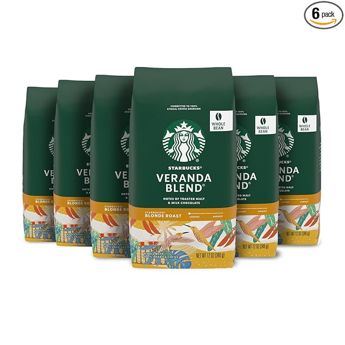 Starbucks Whole Bean Coffee—Starbucks Blonde Roast Coffee—Veranda Blend—100% Arabica—6 ba... | Amazon (US)
