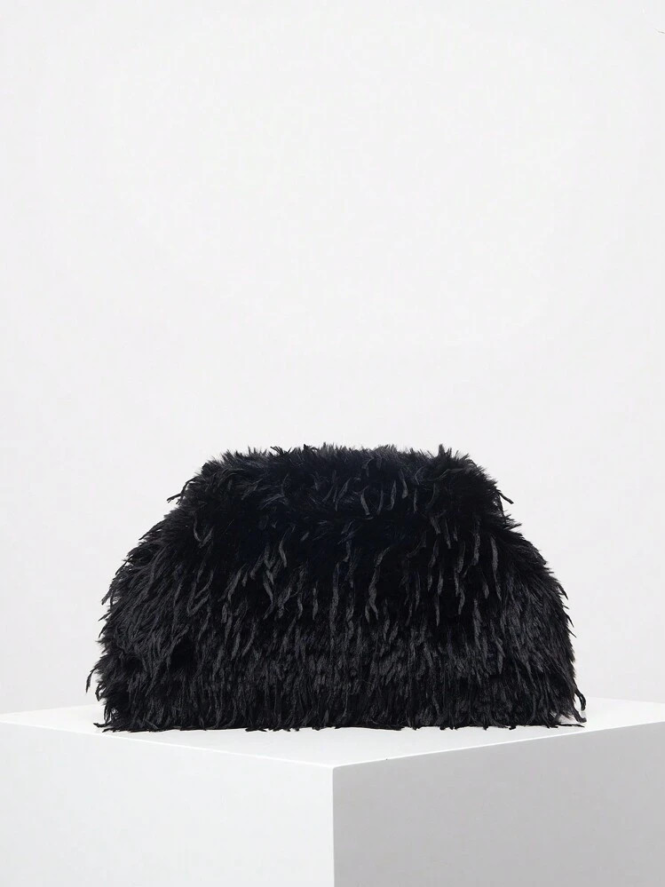 Faux Fur Clutch Bag For Women, Large Capacity Zipper Bag, Elegant Evening Bag, Suitable For Christmas Party Dress, Holiday Party Dress, Gift For Her, Fits For Party, Gathering, Date, Ball | SHEIN