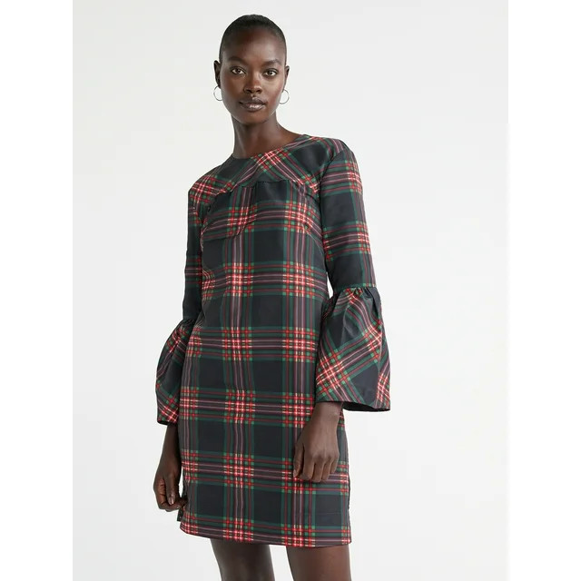 Free Assembly Women's Bell-Sleeve Mini Shift Dress, Sizes XS-XXXL | Walmart (US)