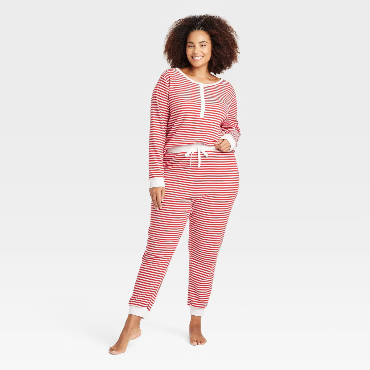Women's Thermal Long Sleeve Henley Top and Jogger Pants Pajama Set - Auden™ Blue/Snowflakes 3X | Target