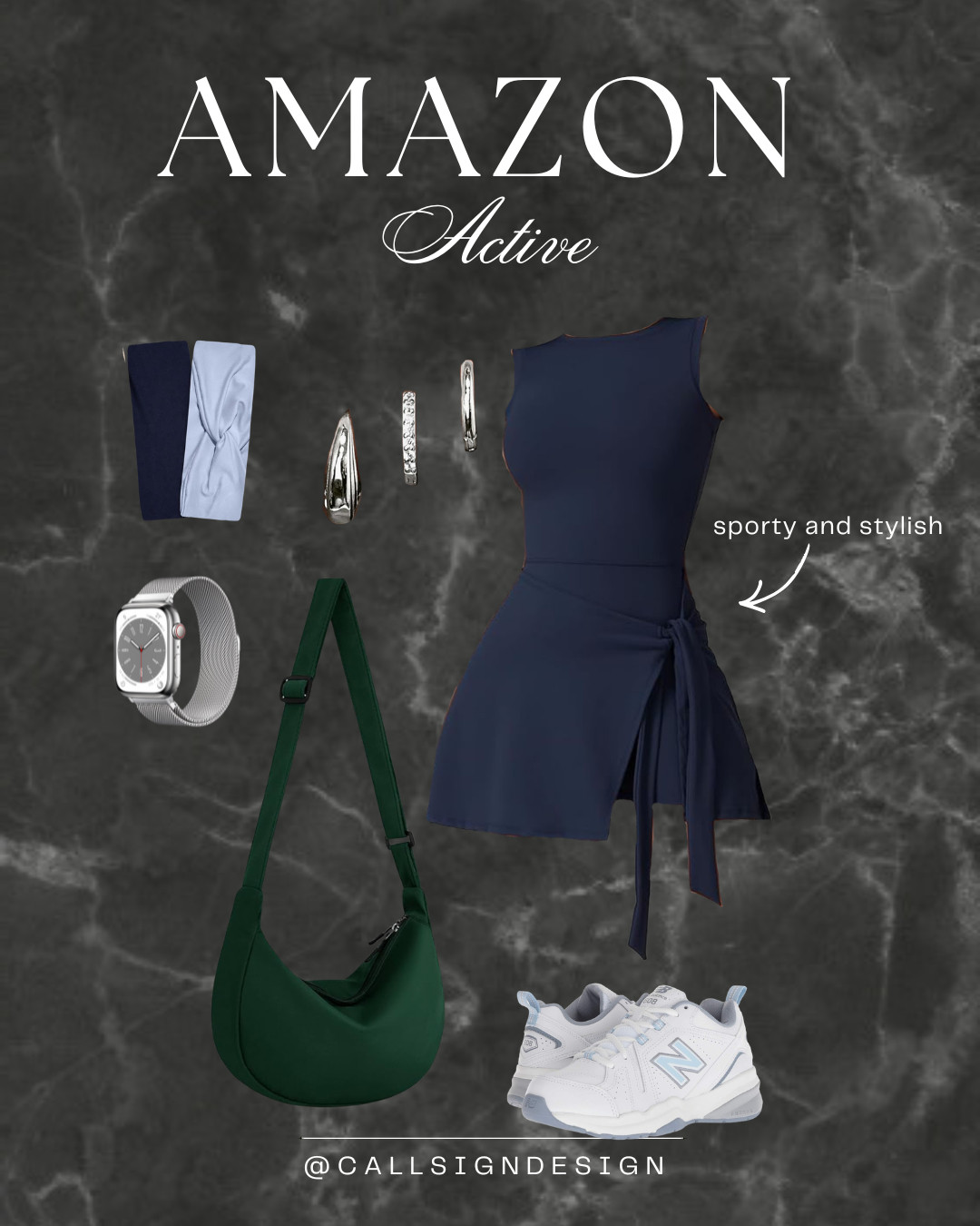 Sporty, but make it cute 🎾✨
This navy tennis wrap dress is the perfect throw-on-and-go piece for an active day. Paired with cross trainers and a belt bag to keep it functional and hands-free. Finished with silver jewelry for a clean, polished touch. From brunch to errands to workouts, this look does it all! 

 #LTKdayinmylife #LTKgrwm #LTKootd