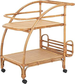 Amazon.com - SAFAVIEH Home Collection Treise Tropical Coastal Natural Rattan 2-Tier Bar Cart with... | Amazon (US)