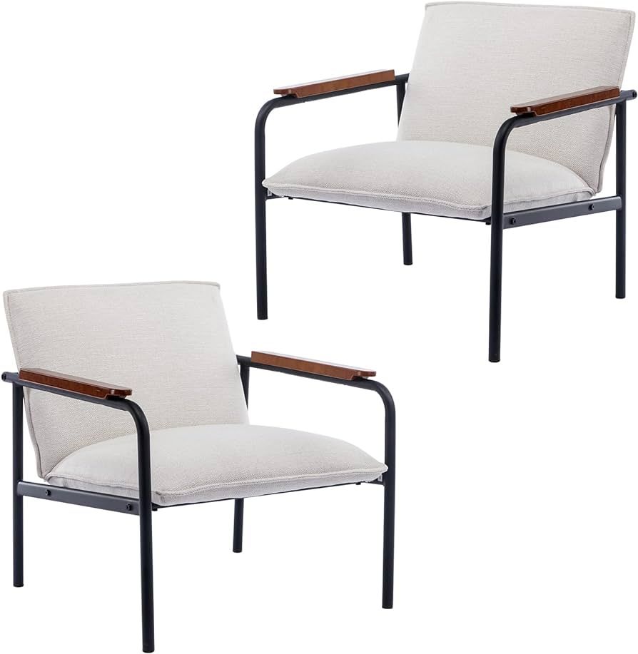 DUOMAY Mid-Century Modern Accent Chair Set of 2 Armchair Linen Upholstered Living Room Lounge Cha... | Amazon (US)