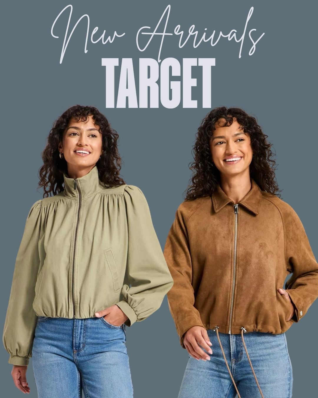 New Target jackets. These are so chic! 

Target suede bomber jacket, target blouse jacket 

#LTKFindsUnder100 #LTKmomlife #LTKFindsUnder50
