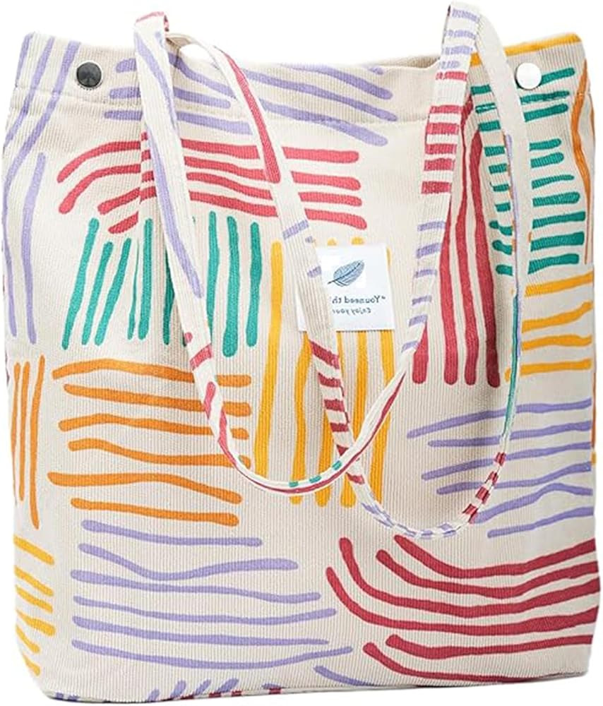 Canvas Tote Bag for Women, Large Capacity Corduroy Quilted Tote Bag with Inner Pockets, Durable S... | Amazon (US)
