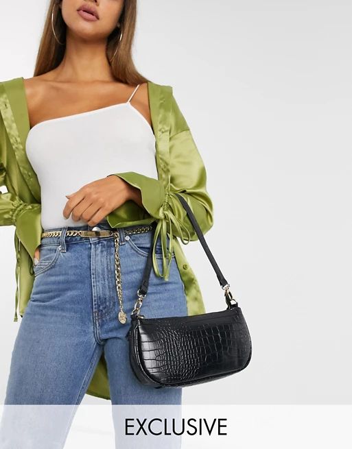 My Accessories London 90s shoulder bag in black croc effect | ASOS (Global)