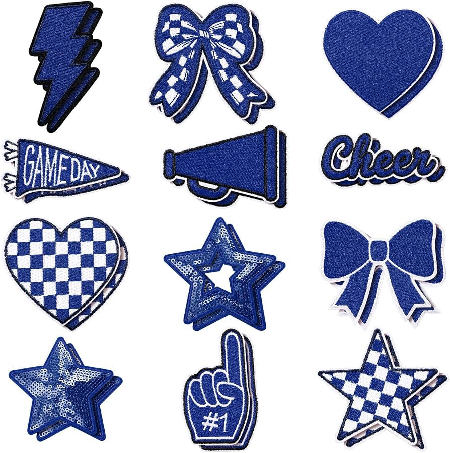 Glitinsel 24 Pcs Blue Game Day Cheer Patches Iron on Embroidered Football Patches Sew on Applique... | Amazon (US)