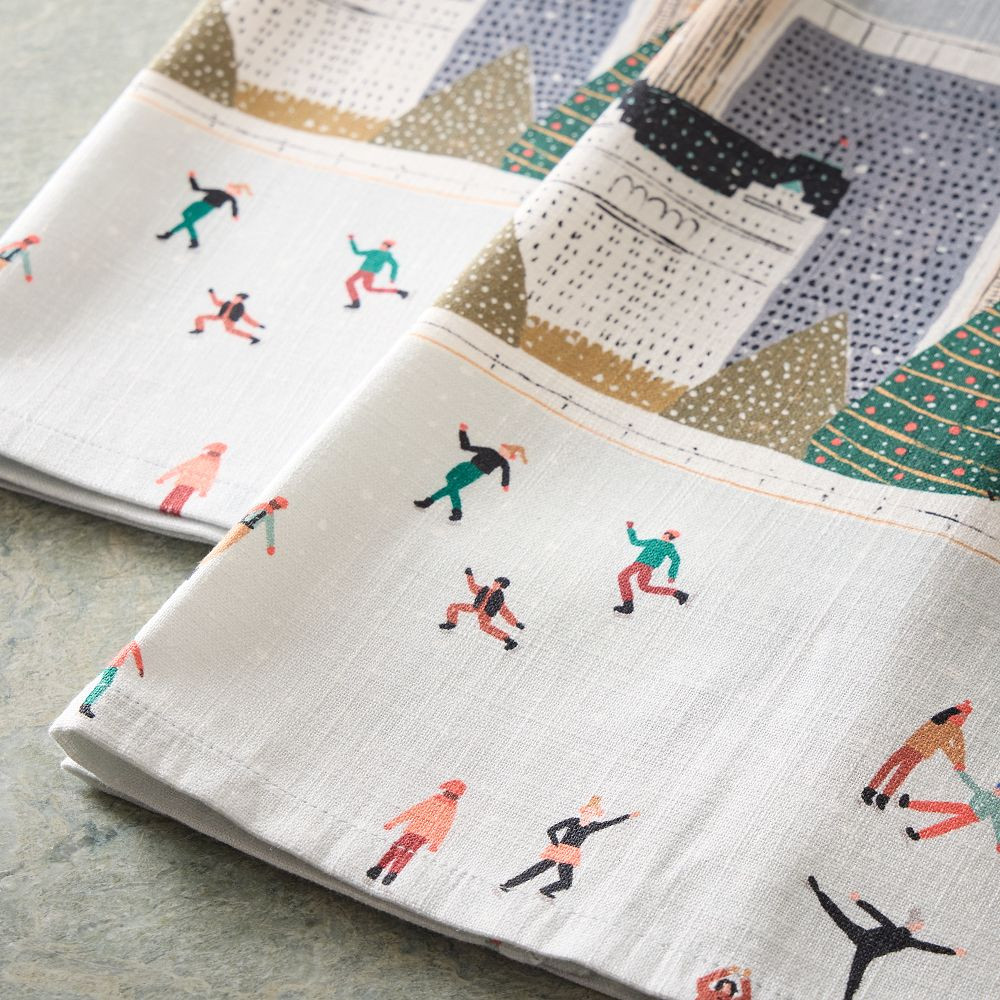 Nicole Cicak Holiday Ice Skaters Tea Towels (Set of 2) | West Elm (US)