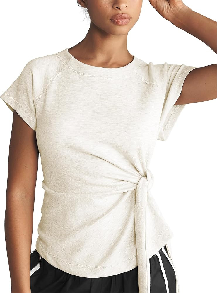 Women Side Tie Waist Tops Slim Fit Cropped Wrap Workout T-Shirt | Amazon (US)