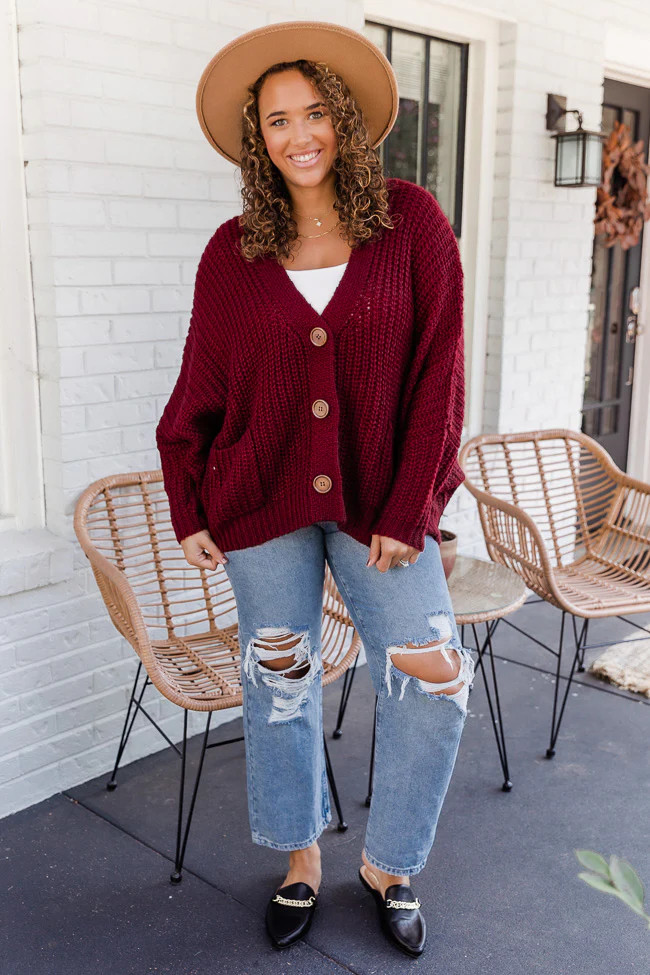 Sundown Awaits Knit Burgundy Cardigan DOORBUSTER | The Pink Lily Boutique