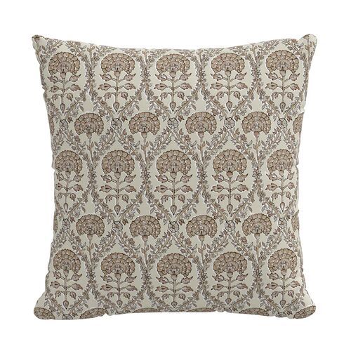 Tilly Floral Blockprint Pillow, Ivory | One Kings Lane