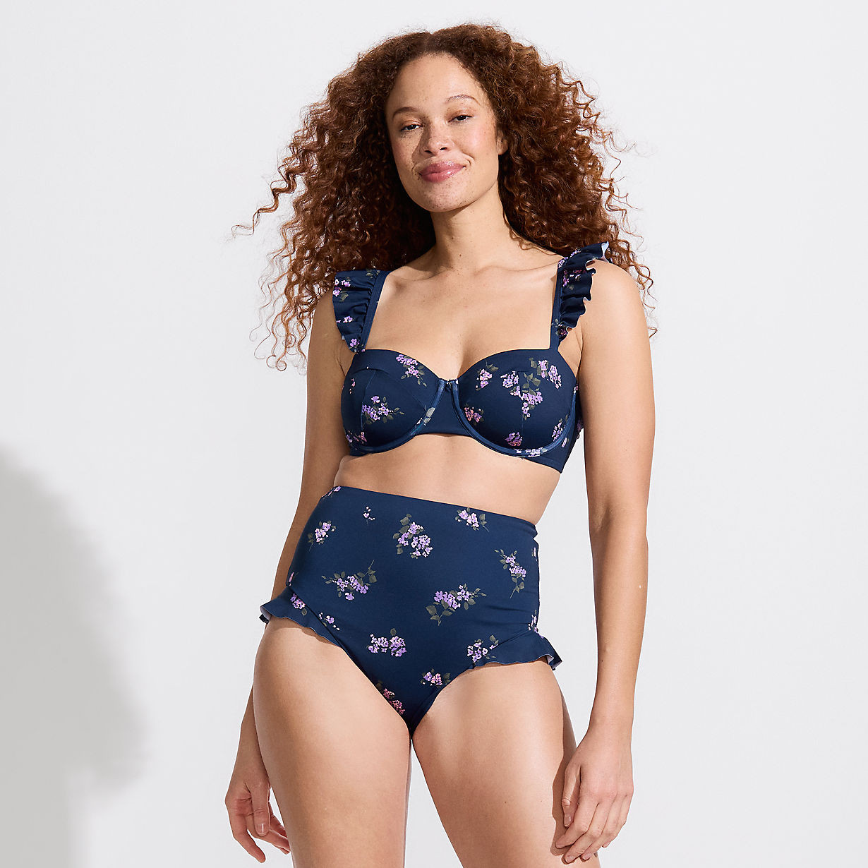 Women's Ruffle High Waisted High Leg Bikini Bottoms | Lands' End (US)