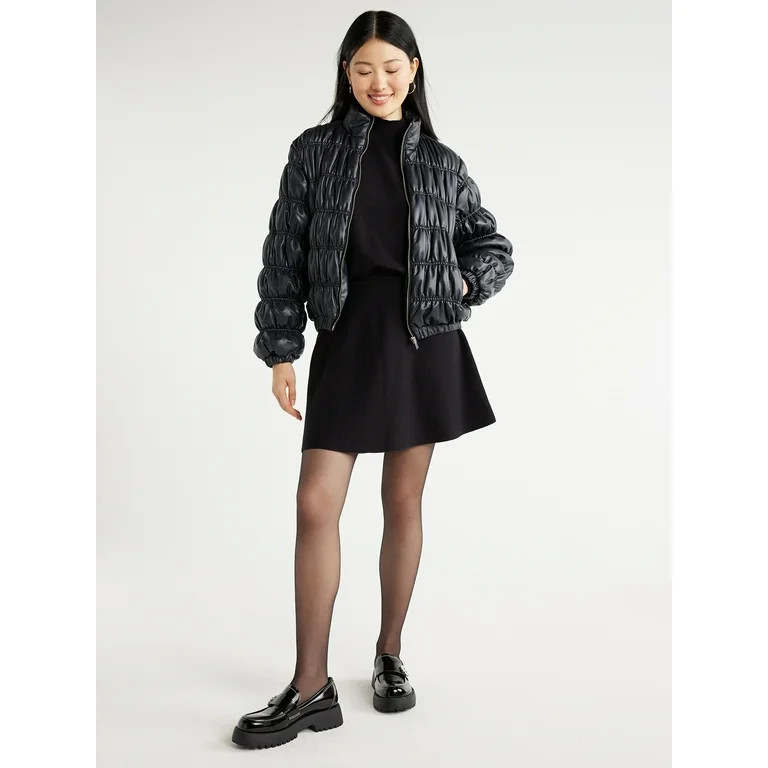 Scoop Women's Faux Leather Puffer Jacket, Sizes XS-XXL | Walmart (US)