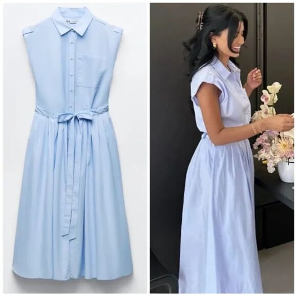 ZARA POPLIN SHIRT DRESS BLUE NWT 7895/545 M L | Poshmark