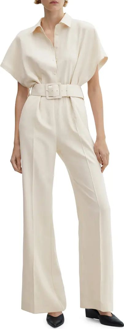 MANGO Belted Flare Leg Jumpsuit | White Jumpsuit | White Party Outfit | Work Wear Style | Nordstrom