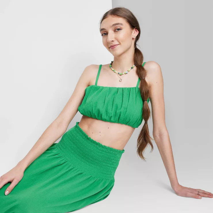 Women's Square Neck Ruched Woven Tiny Top - Wild Fable™ | Target