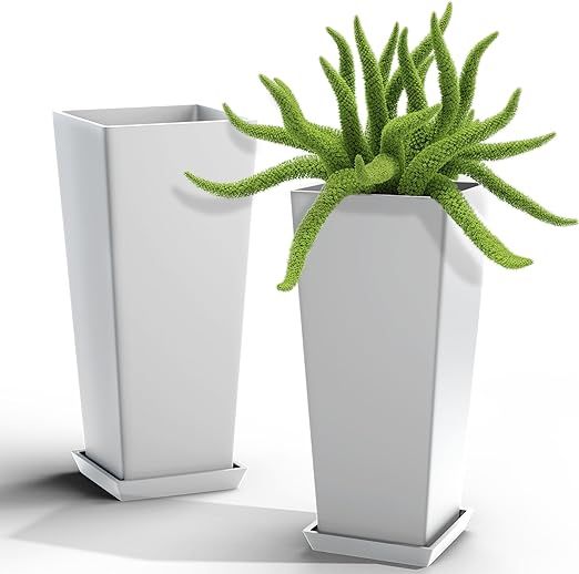 Elevens Set of 2 Tall Outdoor Planters 24 Inch, Large Planters for Indoor Outdoor Plants, Tapered... | Amazon (US)