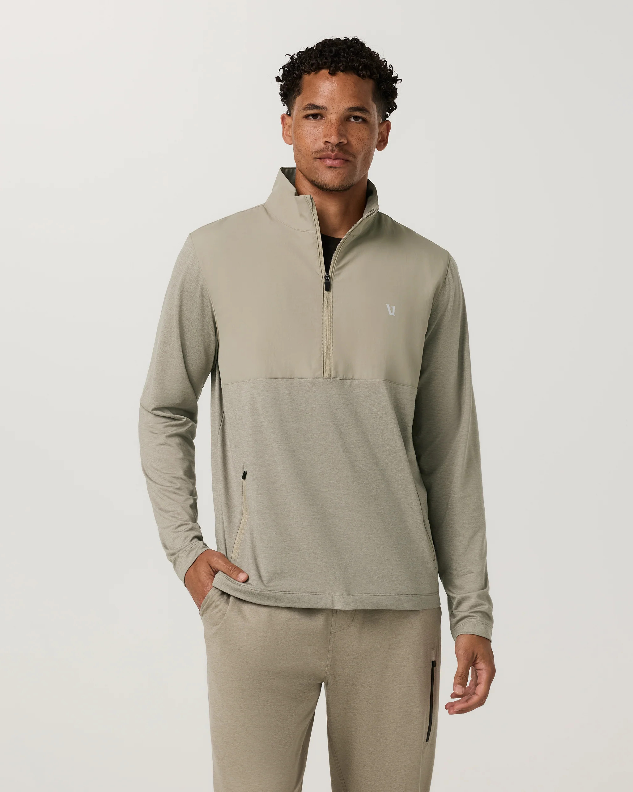 Vuori Sunday Element Half Zip Jacket | Biscotti Heather | Medium | Vuori Clothing (US & Canada)