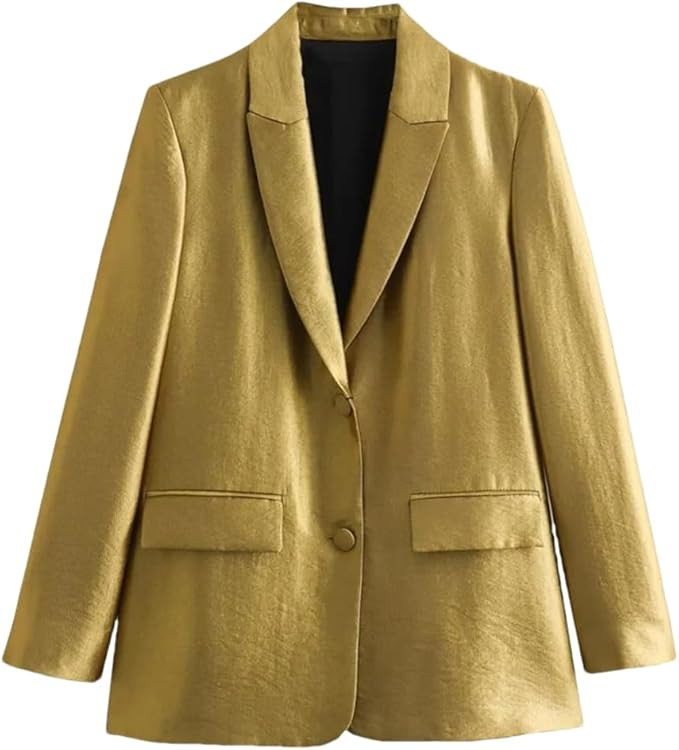 Womens Gold Blazer Jackets Long Sleeve Open Front Buttons Office Lapel Suit Coat with Pockets | Amazon (US)