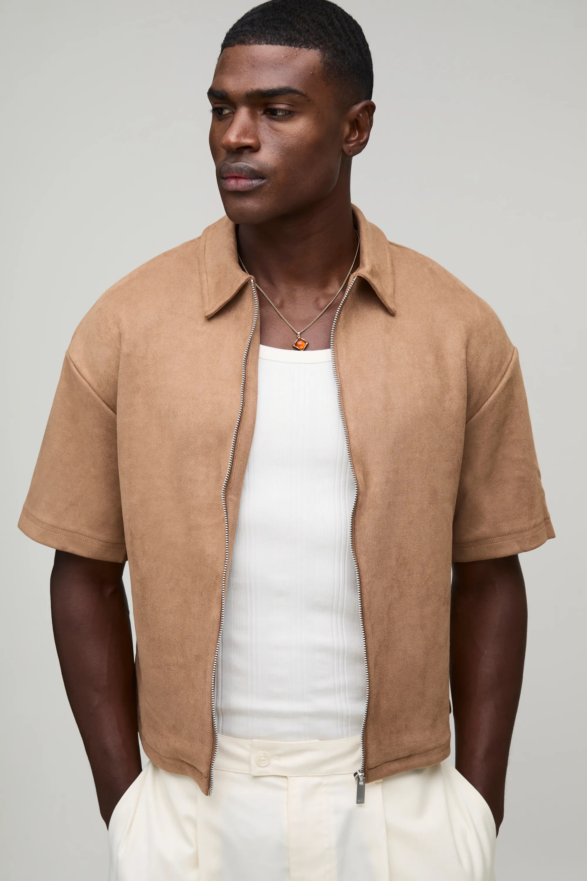 Shirts | Oversized Faux Suede Boxy Shirt | boohooMAN | boohoo (US & Canada)