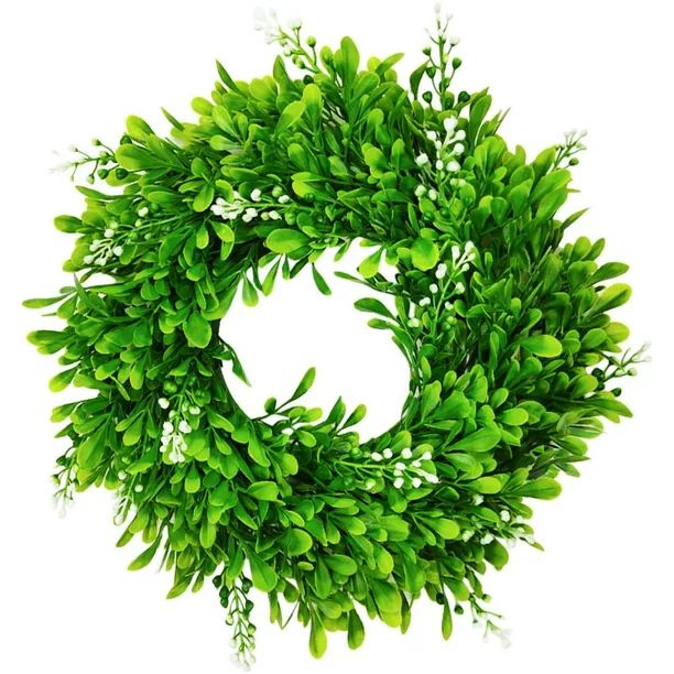 AURORA TRADE Artificial Boxwood Wreath Faux Green Leaves Small Greenery Wreath for Front Door Ind... | Walmart (US)
