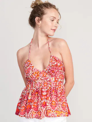 Crinkled Floral Halter Top for Women | Old Navy (US)