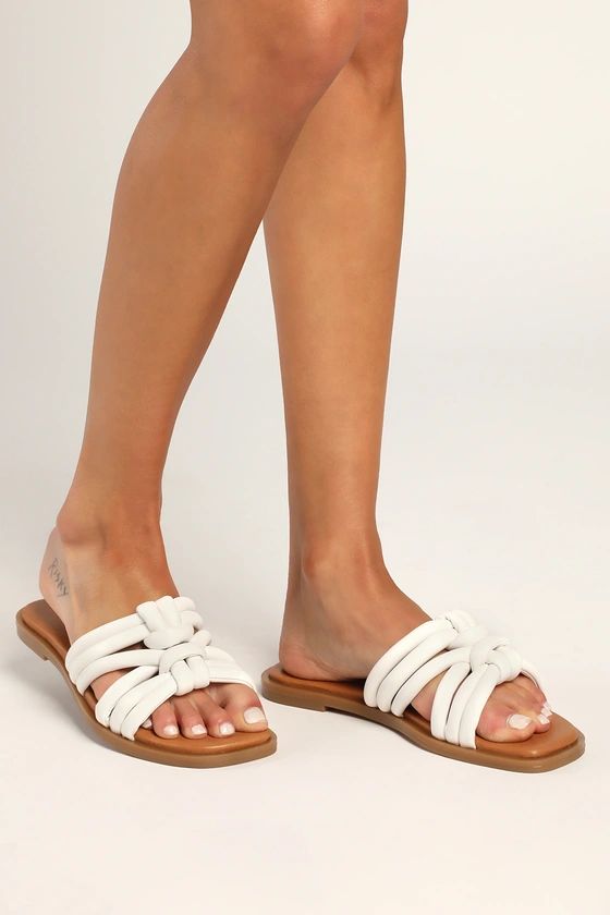 Sun Kissed White Knotted Slide Sandals | Lulus (US)