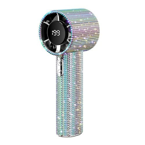 Mulstio Luxury Diamond Handheld Fan High-Speed Portable USB-C Rechargeable Mini Fan with Digital Display & Speed Adjustable Personal Fan for Indoor Outdoor Travel (Rainbow Diamond) | Amazon (US)