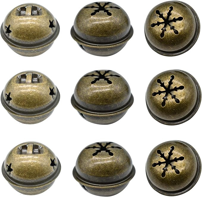 Maydahui 30PCS Bronze Jingle Bells 1.34 Inches Star with Snowflakes Design Small Elliptical Antiq... | Amazon (US)
