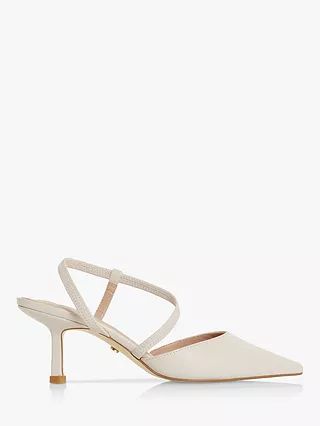 Dune Colombia Leather Asymmetric Pointed Toe Court Shoes, Ecru | John Lewis UK